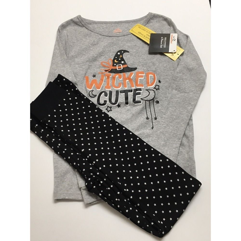 Girls Kids Halloween Pajama Set Wicked Cute Stars Moon 100% Cotton Long Sleeve